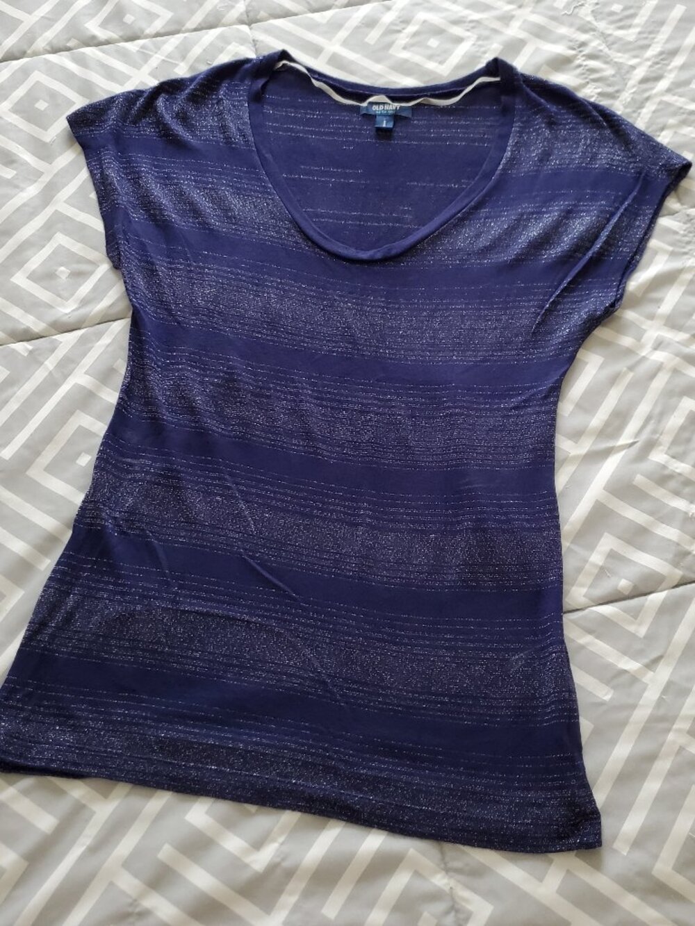 Old Navy Scoop Neck Silver Stripe Tee Shirt Top